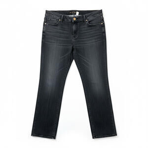 Chicos Platinum Jeans Womens 2.5 Straight Leg Mid Rise Dark Gray Denim Stretch